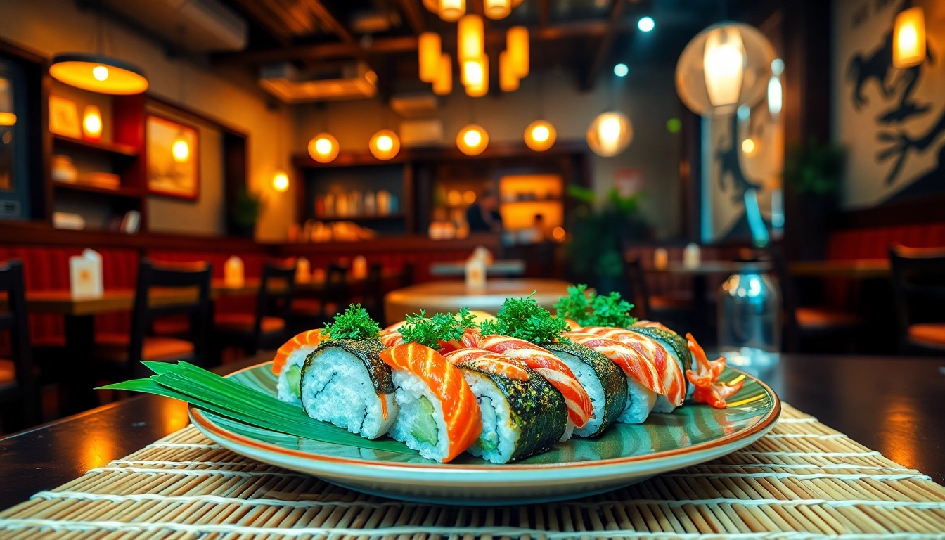 MISTER HOKI sushi plate in a vibrant restaurant setting showcasing a cozy atmosphere.